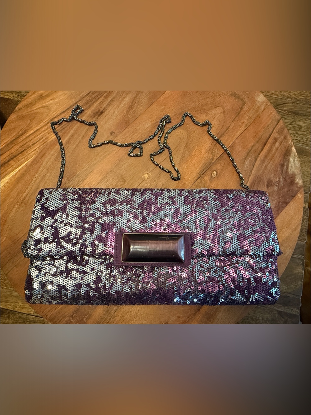 Sequin Evening Clutch Bag in Purple and Silver